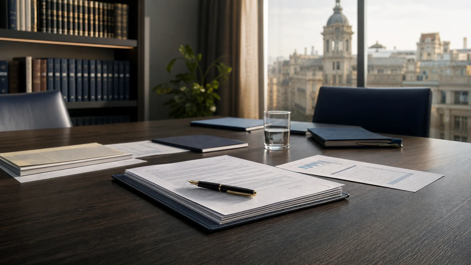 Documentación corporativa ordenada en una mesa de un despacho de Barcelona
